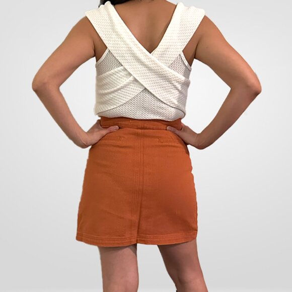 Coral Denim Button Up Mini Skirt - Picture 2 of 5